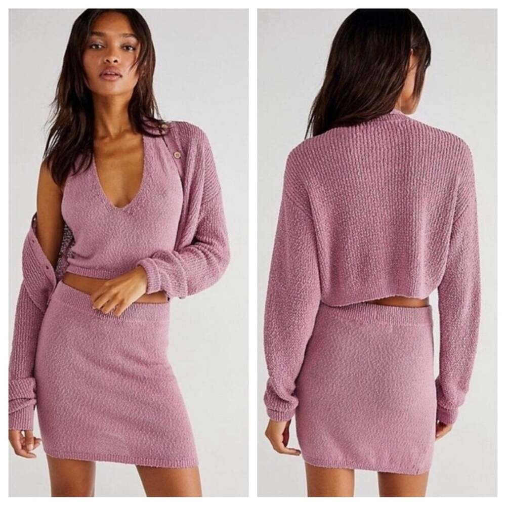 Free People FP Beach Cherry Bomb Sweater Set 3 Piece Size S NWOT in Purple